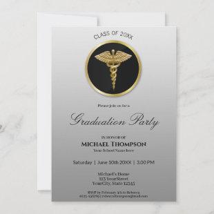Noble Gold Caduceus Medical Graduation Invitation
