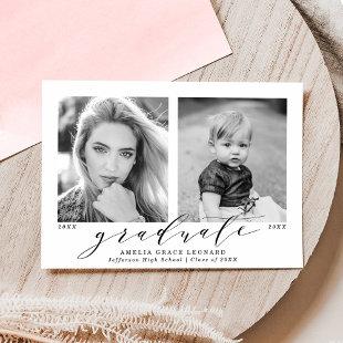 Now and Then Pink Photo Graduation Announcement