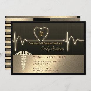 Nurse Graduate Invitation - Black Gold Metallic