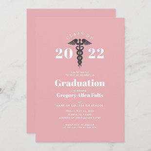 Nurse Graduation 2022 Blush Pink Caduceus  Invitation