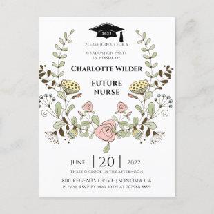 Nurse Graduation 2022 Floral Laurel Invitation Postcard
