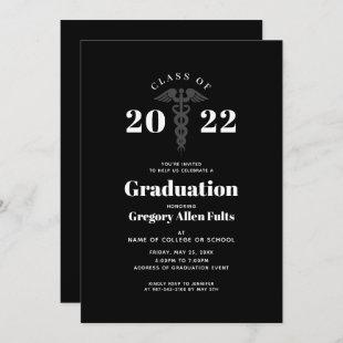 Nurse Graduation Class of 2022 Black White Grey Invitation