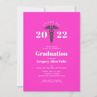 Nurse Graduation Class of 2022 Pink Grey Caduceus Invitation