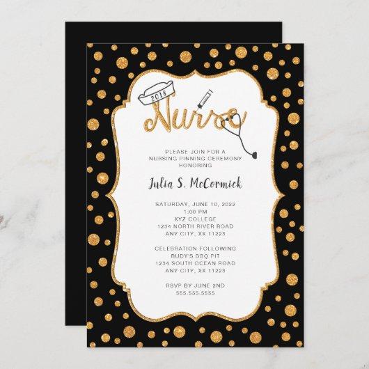 Nurse graduation, faux gold + you change color invitation