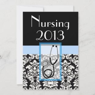 Nurse Graduation Graduation Invitations Damask 2