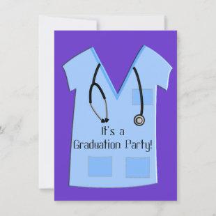 Nurse Graduation Invitations Blue Scrub Top