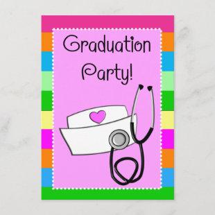 Nurse Graduation Invitations Bright Stripes