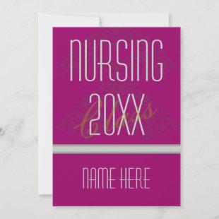 Nurse Graduation Invitations Damask Fuschia 20XX