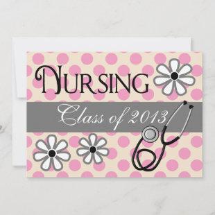 Nurse Graduation Invitations Pink Cream Polka Dots