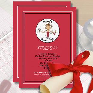 Nurse Graduation Medical School Minimal Red       Invitation