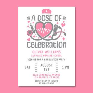 Nurse Graduation Party RN Modern Pink & Gray Invitation