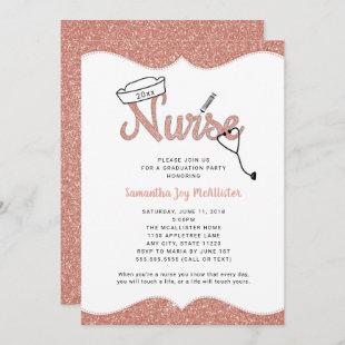 Nurse graduation party, rose gold glitter invites