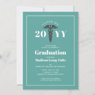 Nurse Graduation Teal White Typography Medical  Invitation