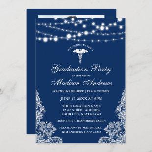 Nurse Lace Blue Grad Party Invite - Back Photo
