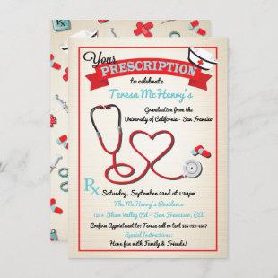 Nurse Medical Graduation Heart Stethoscope Invite