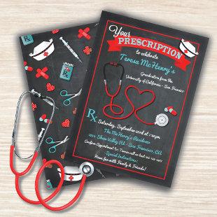 Nurse Medical Graduation Heart Stethoscope Invite
