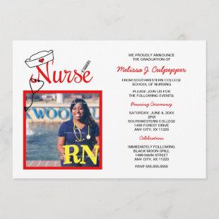 Nurse photo graduation pinning celebration / red invitation