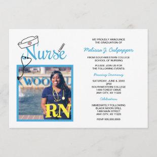 Nurse photo graduation pinning invites / blue