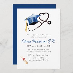 Nursing Graduation Cap and Stethoscope Invitation