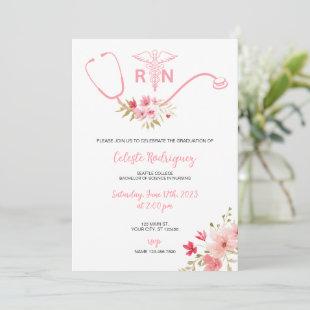 Nursing Graduation Invitation Pink Flowers