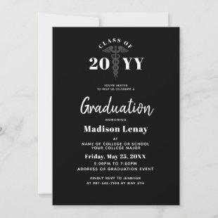 Nursing Student Graduation Black And White Script Invitation