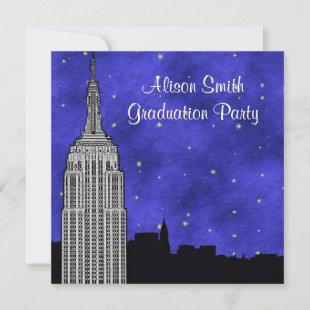 NYC ESB Skyline Silhouette Blue Starry Graduation Invitation