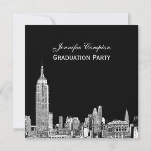 NYC Skyline 01 Etched DIY BG Color SQ Graduation Invitation