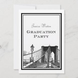 NYC Skyline Bklyn Bridge #1R Etched Graduation Invitation