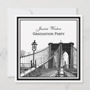 NYC Skyline Bklyn Bridge #2 Etched SQ Graduation Invitation