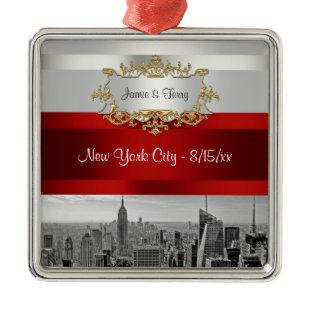 NYC Skyline BW 05 White Red Invite Suite Metal Ornament