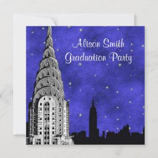 NYC Skyline Silhouette Blue Starry 2 Graduation Invitation