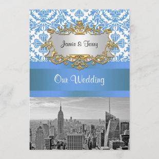 NYC SNYC Skyline BW D4 Damask Wedding Invitation V