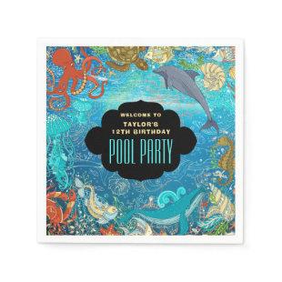 Ocean Animals Swimming Pool Birthday Party Paper Napkins
