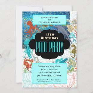 Ocean Life Birthday Swimming Pool Party Invitation