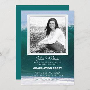 Ocean Waves Photo Graduation Party Invitation