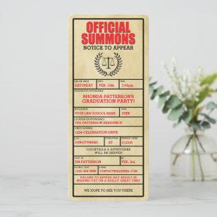 Official Summons Law School Graduation Party Invitation