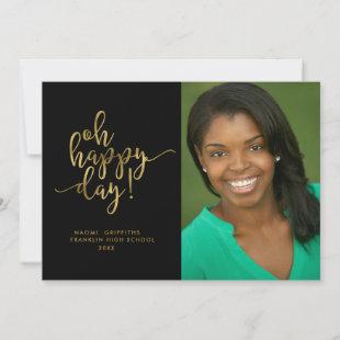 Oh Happy Day Gold Graduation Photo Announcement