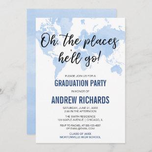 Oh the places he'll go blue graduation party invitation