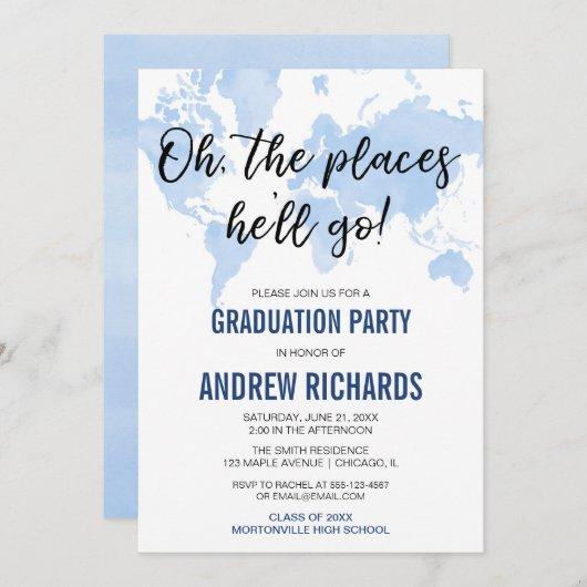 Oh the places he'll go blue graduation party invitation