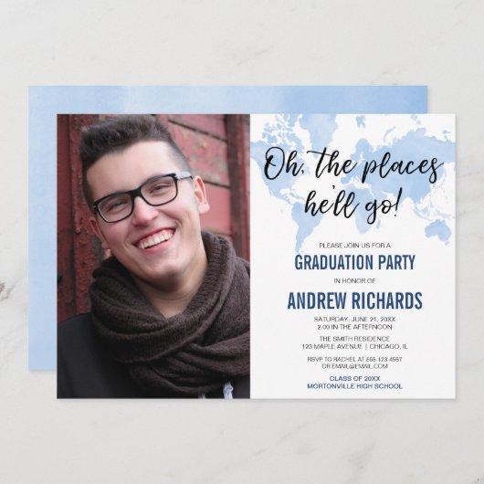 Oh the places he'll go blue graduation party photo invitation