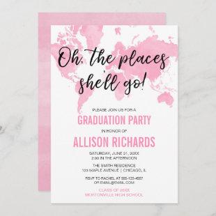 Oh the places she'll go pink girl graduation party invitation
