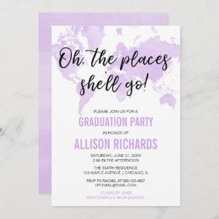 Oh the places she'll go purple graduation party invitation