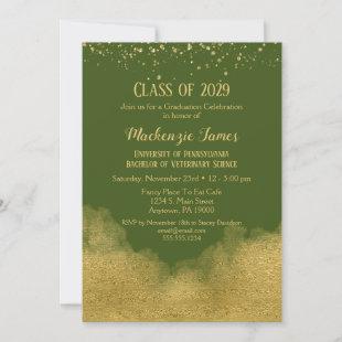 Olive Green Gold Graduation Party Invitation