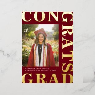 One Photo Burgundy Graduation Congratulations Foil Invitation