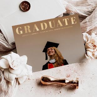 One Photo Modern Minimalist Graduation Party Gold Foil Invitation
