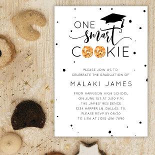 One Smart Cookie Black and White Graduation Party Invitation
