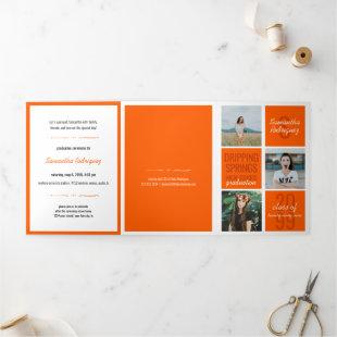 Orange 5-Photo Fun Boxes Graduation Tri-Fold Invitation