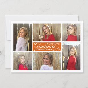 Orange 6-Photo Collage Custom Graduation Invitation