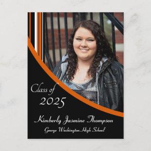 Orange and Black Mod Stripes Graduation Postcard