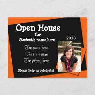 Orange and black open house invitation